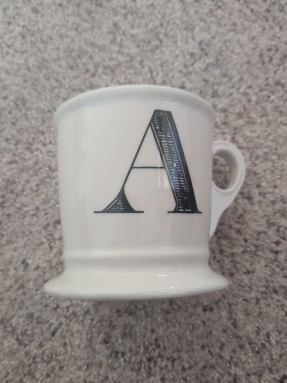 Anthropologie White Ceramic Mug with Black Monogram A